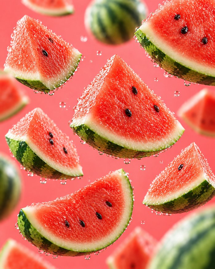 Fresh watermelon slices with water drops
